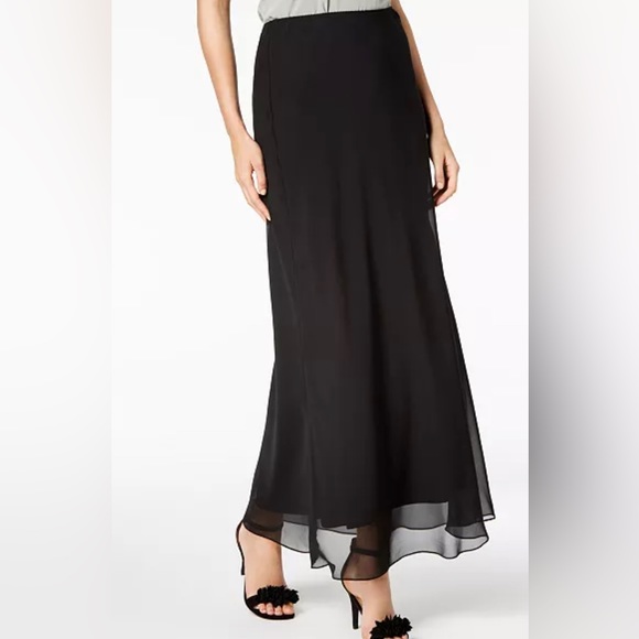NWT Alex Evenings Classic Black Chiffon Maxi Skirt Lined Elastic Waist Versatile - Picture 2 of 10